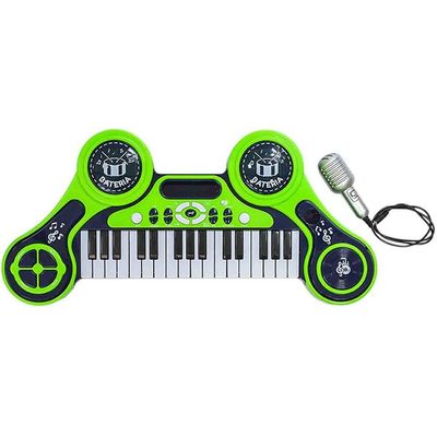 Piano Eletrônico Teclado Infantil Com Microfone Suporte Verde - Ri Happy