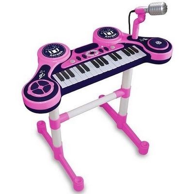 Piano Eletrônico Teclado Infantil Com Microfone Suporte Rosa - Ri Happy