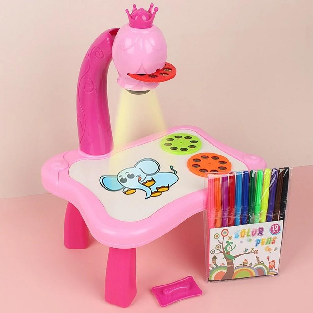 Mesa projetor infantil de desenho dinossauro (rosa)