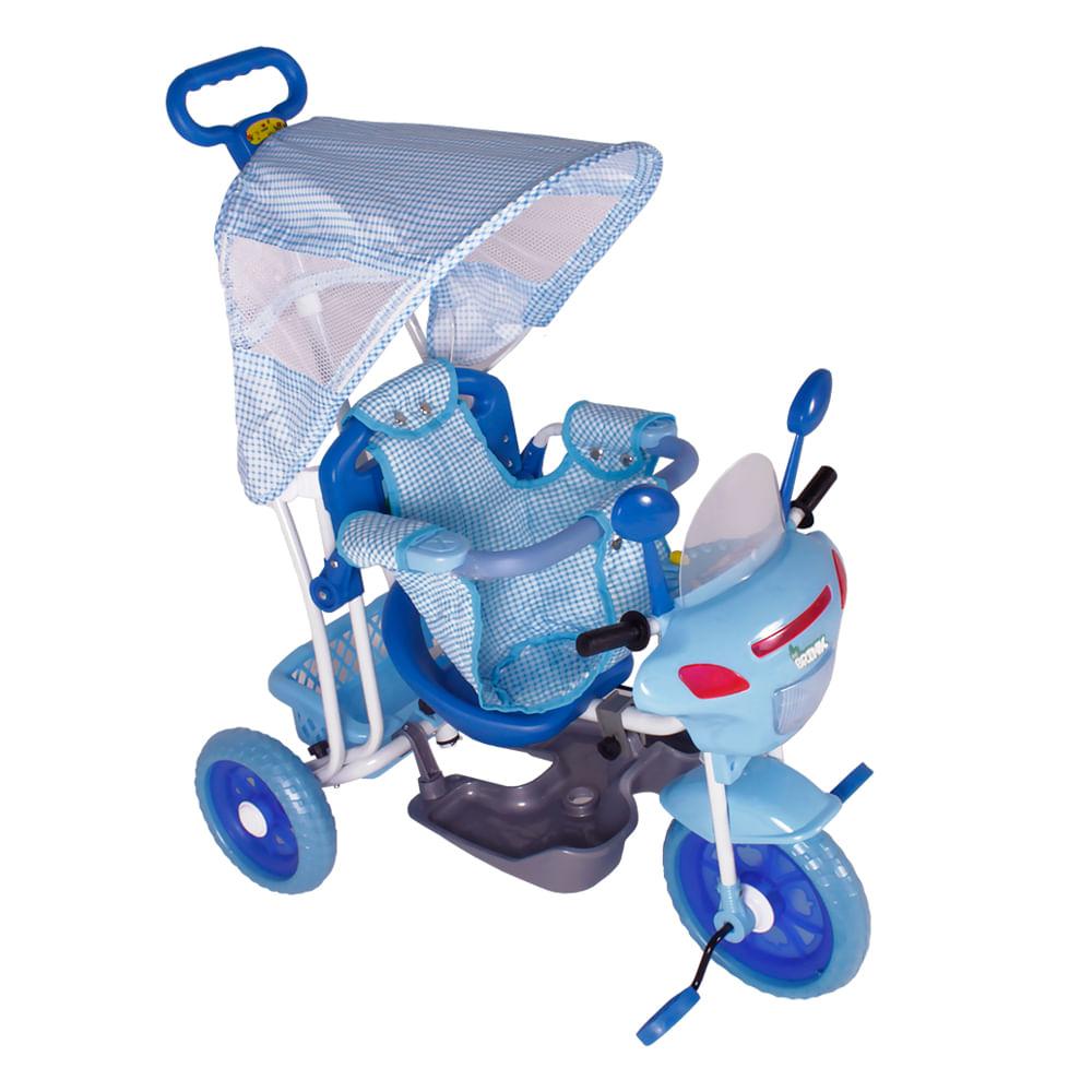 Triciclo Motinha Bel Brink 2 em 1 com Capota e Pedal para Passeio Azul - Ri  Happy