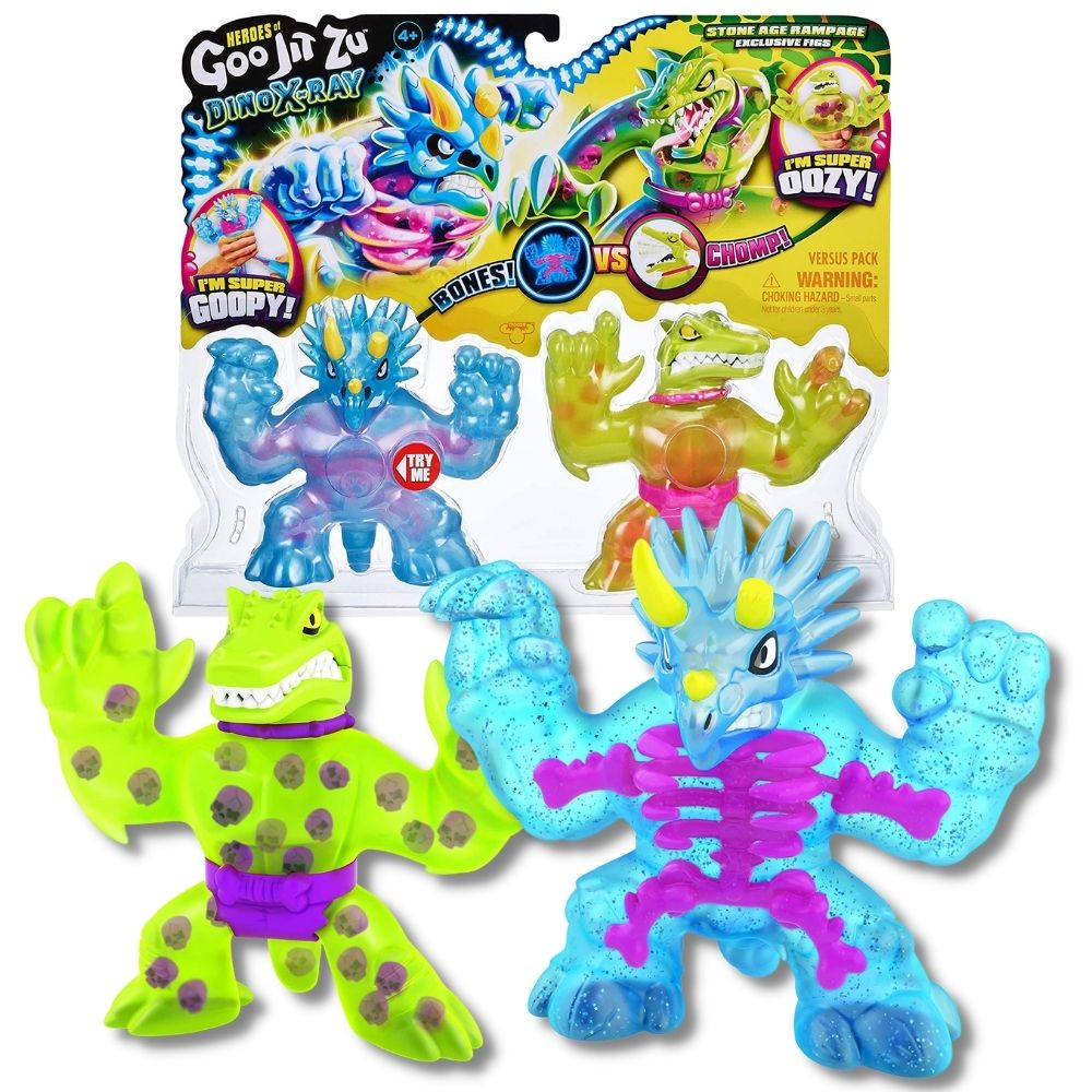 Pack 2 Bonecos Elástico Goo Jit Zu Tritops Vs Shredz Dino X - Ri Happy