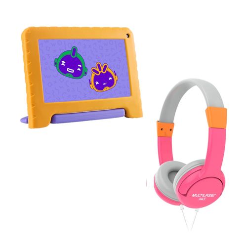 Combo Kids - Tablet Infantil com Wi-fi 32GB Tela 7 Pol Preto Mirage e Headphone Multilaser Kids Happy Rosa - PH378K
