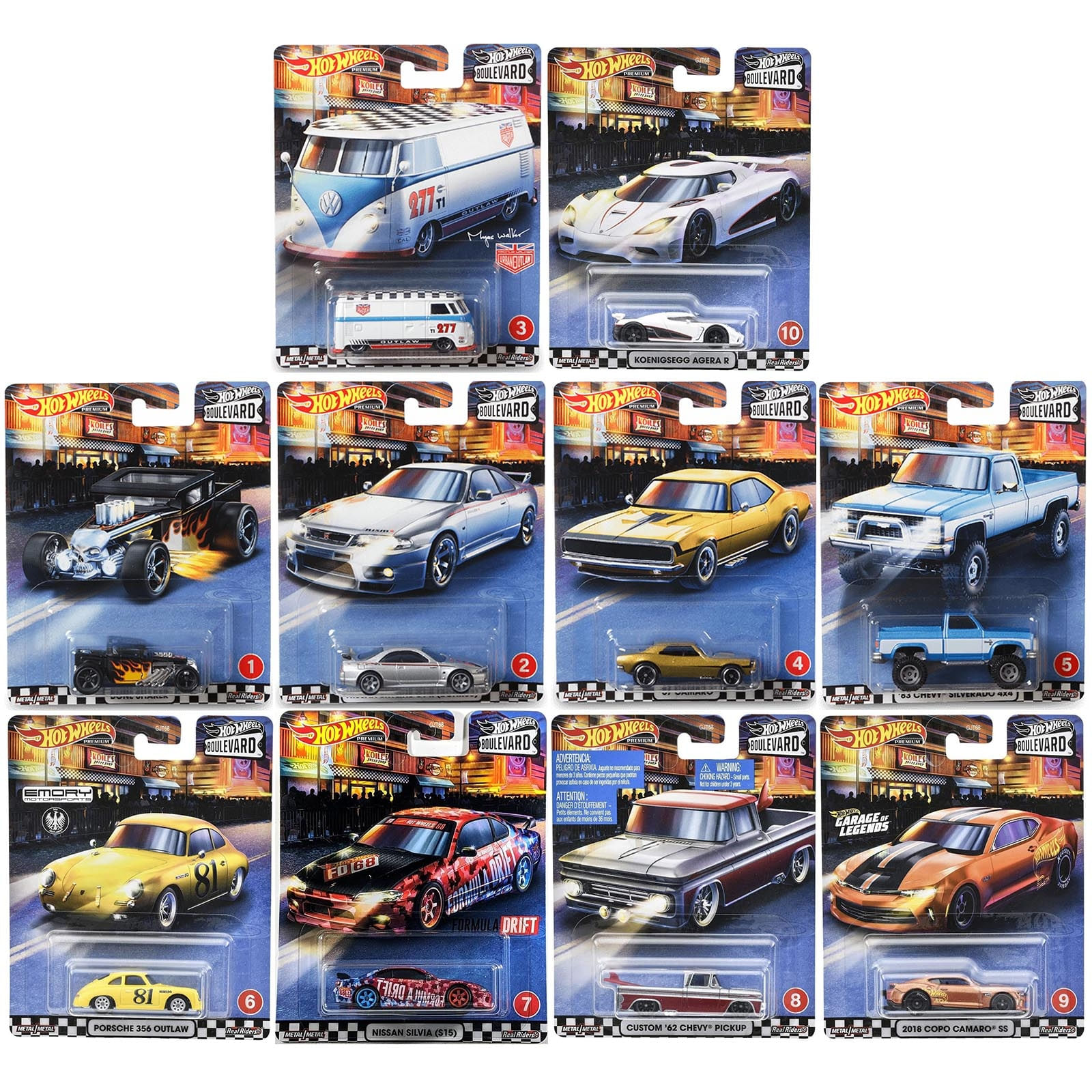 Hot Wheels - Set de 10 Miniaturas - Boulevard - GJT68 - Ri Happy
