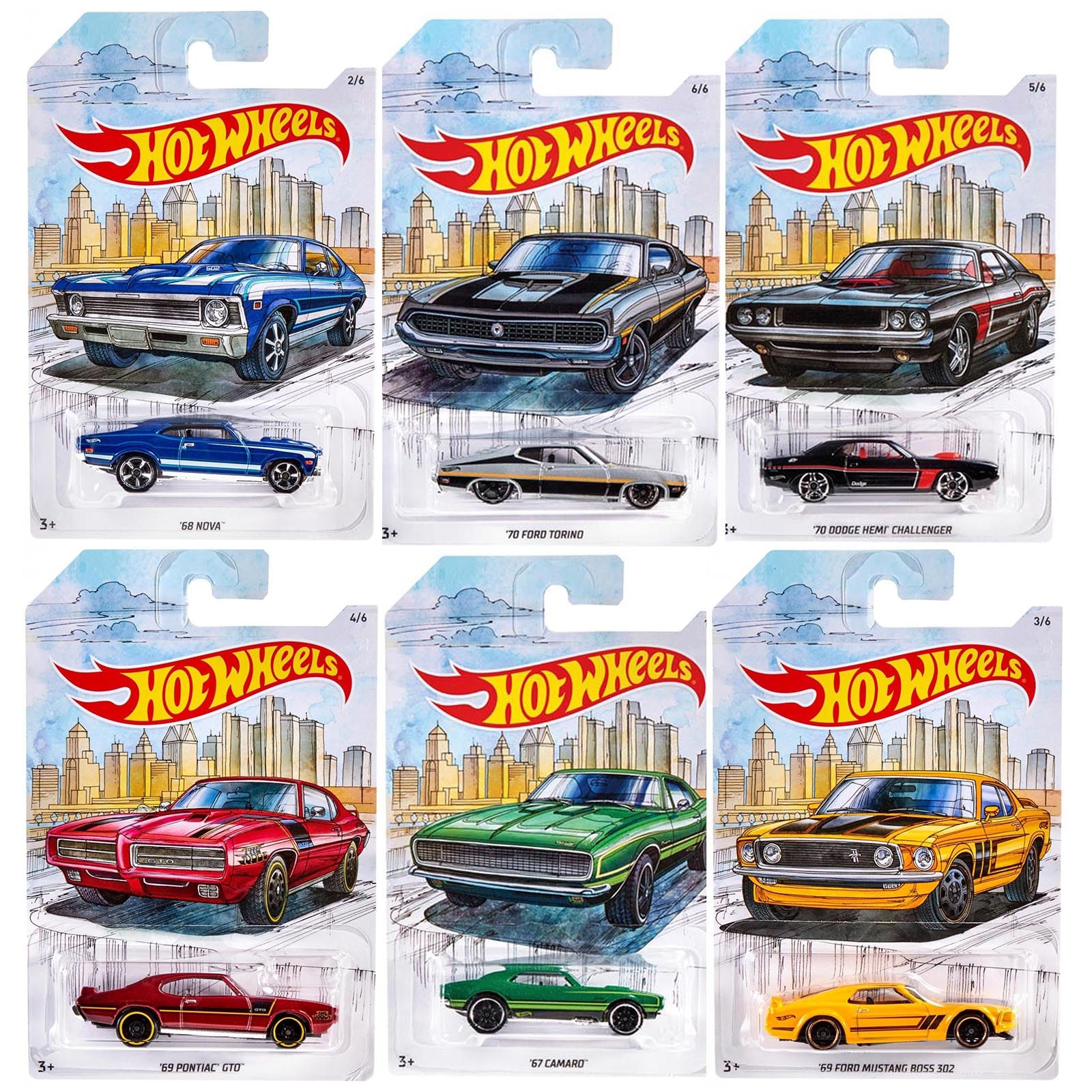 Hot Wheels - Set 6 Miniaturas - Detroit Muscle Cars - GDG44