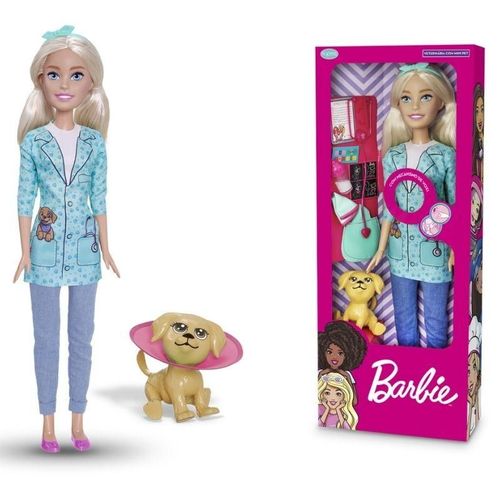 Barbie Profissões Boneca Veterinária Fala 12 Frases Acessórios 70cm Pupee