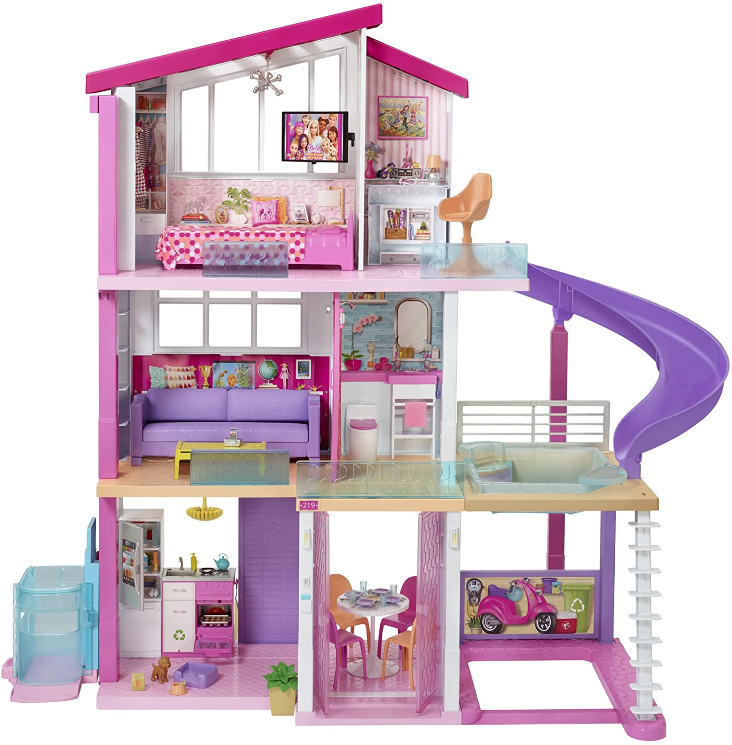 Casa de bonecas miniatura para crianças, casa grande Barbie, cama