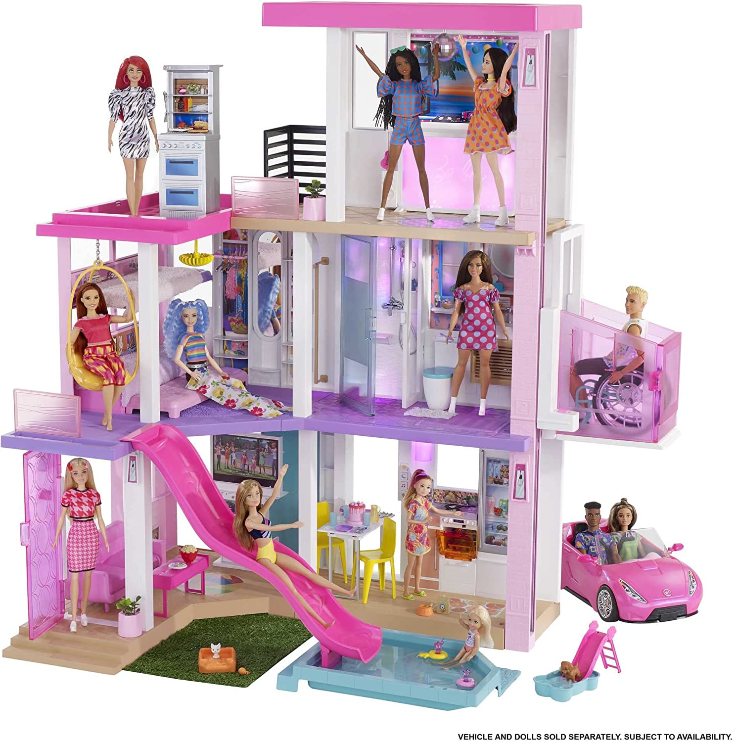 Barbie Casa de Bonecas com 75 Acessórios 3 Andares Piscina e