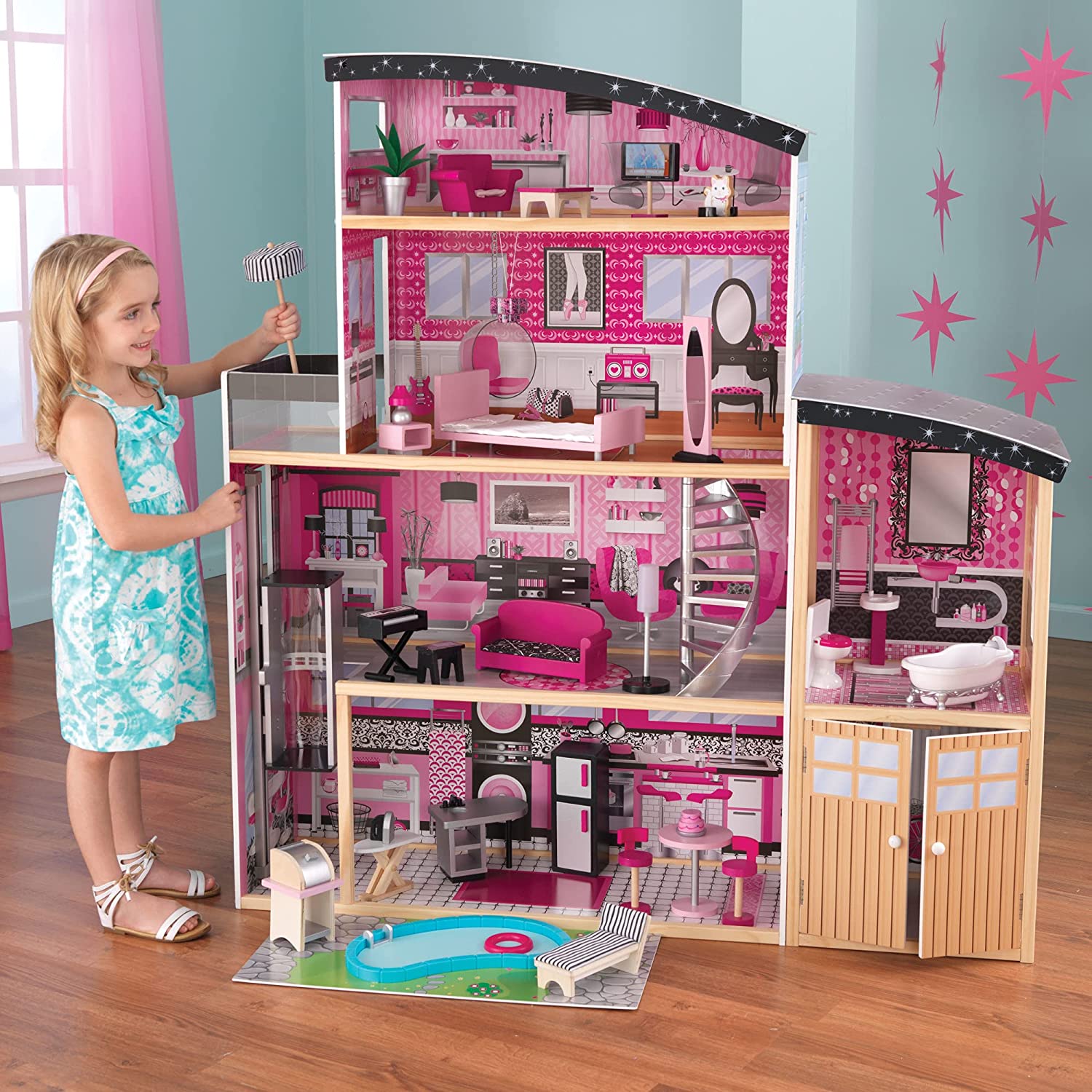 Brinquedos casa de boneca com música led luz em miniatura móveis acessórios  da boneca castelo musical dollhouse modelo de brinquedo para meninas  presente - AliExpress