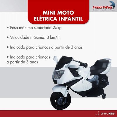 MINI MOTO ELETRICA INFANTIL 6V BRANCO - IMPORTWAY - Ri Happy