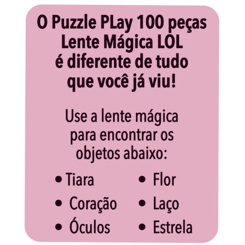 Jogo Puzzle 100 Pçs Quebra Cabeça Infantil Lol com Lente Mágica