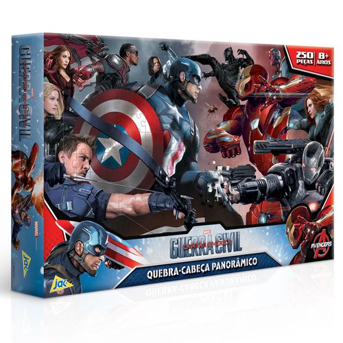 Quebra-Cabeça Panorâmico - 250 Peças - Marvel - Avengers - Guerra Civil - Toyster - Disney