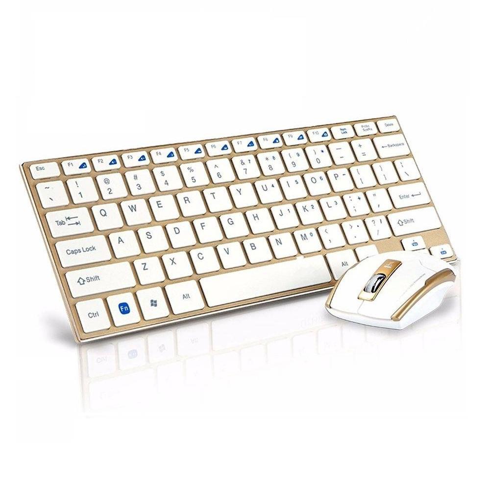 Kit Teclado e Mouse Wireless Sem Fio Ultra Slim BM-3910 Dourado
