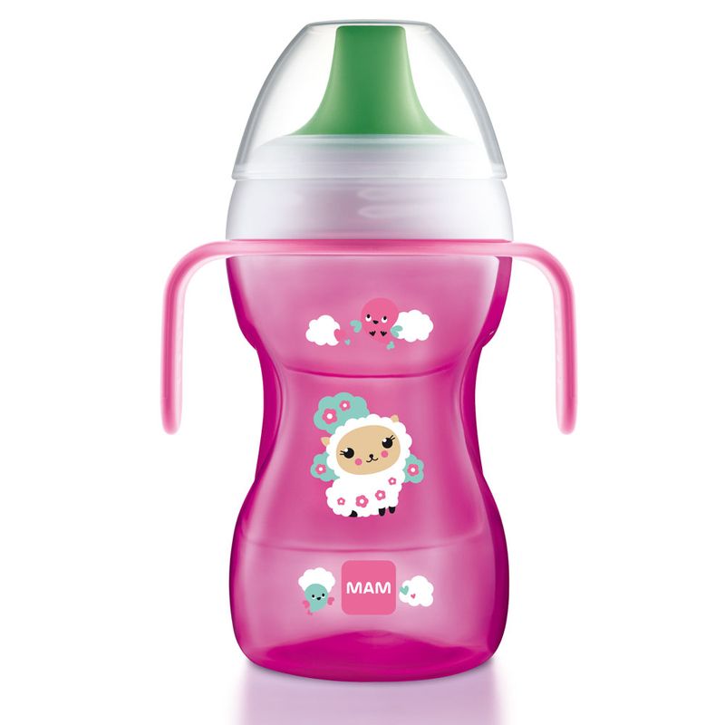 Copo-de-Treinamento-com-Alca-e-Bocal-Rigido-270ml---Ovelha---Rosa---MAM
