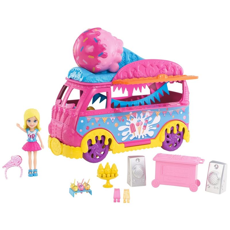 Mini-Boneca---Polly-Pocket---Polly-com-Carro-de-Carnaval---Carro-de-Sorvete---Mattel