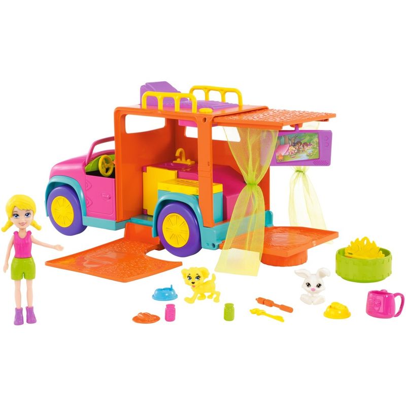 Mini-Boneca---Polly-Pocket---Polly-com-Veiculo---Carro-de-Acampamento---Mattel