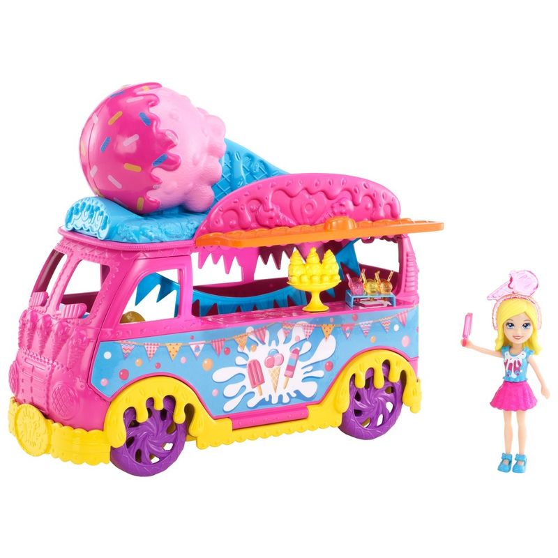 Mini-Boneca---Polly-Pocket---Polly-com-Carro-de-Carnaval---Carro-de-Sorvete---Mattel