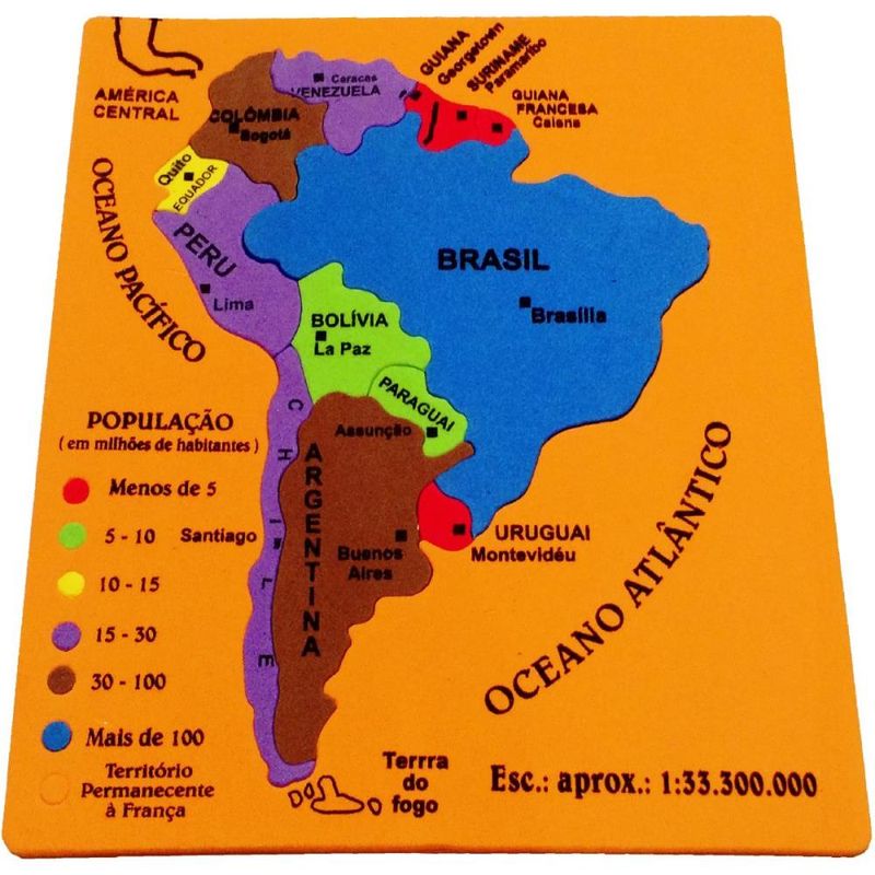 Brinquedo Pedagogico Eva Mapa Da America Do Sul 19pcs 9465
