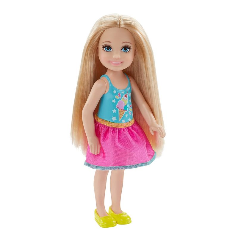 Mini-Boneca---Familia-da-Barbie---Chelsea-Club---Loira-Saia-Rosa---Mattel