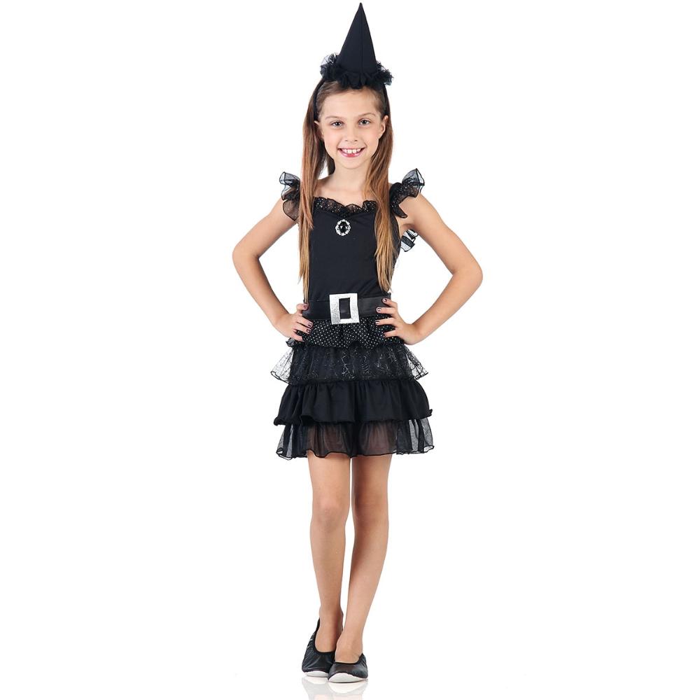 Encontraproduto.com.br - Fantasia de Bruxa Infantil Black de Halloween Com Chapéu