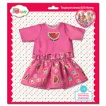 Conjuntinho-de-Passeio-Rosa-com-Frutinhas-para-Boneca-Little-Mommy---Blusa-e-Saia---Laco-de-Fita