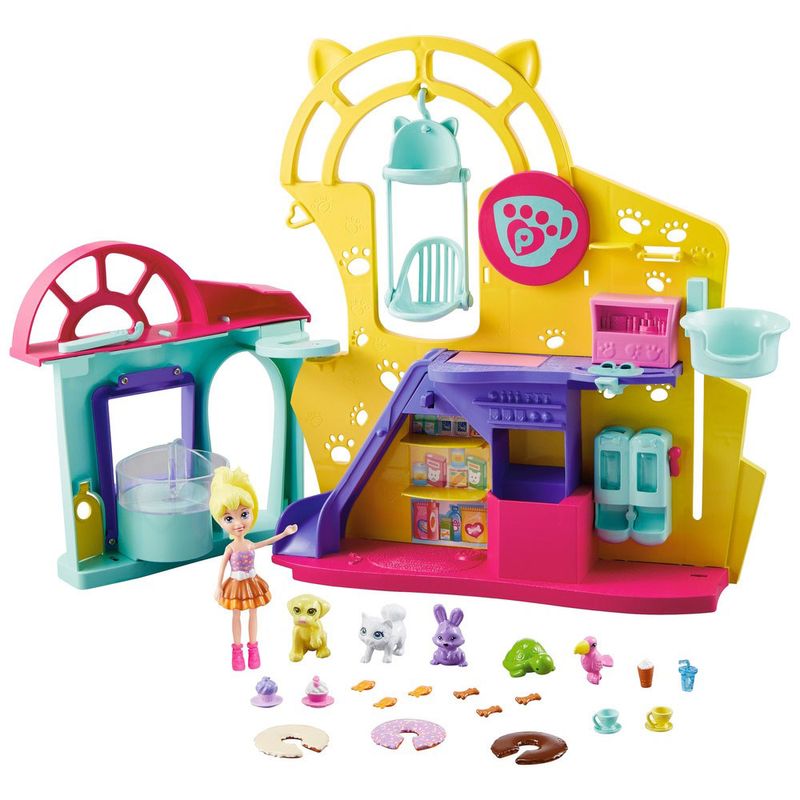 Playset-com-Boneca-e-Acessorios---Polly-Pocket---Polly-Cafe-dos-Bichinhos---Mattel