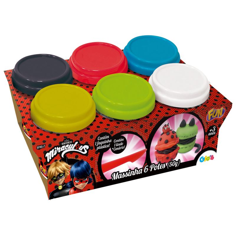 Massa-de-Modelar---Miraculous---LadyBug---Conjunto-6-Potes---Fun
