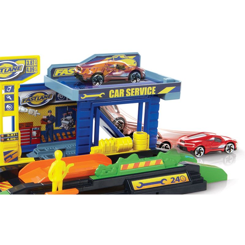 Playset-e-Veiculo---Fast-Lane---Posto-de-Servicos---New-Toys