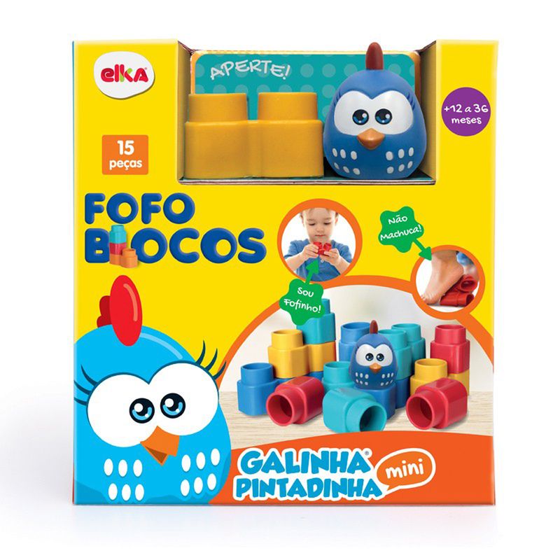 Blocos-de-Montar-Macio---Galinha-Pintadinha---15-Pecas---Mini---Elka