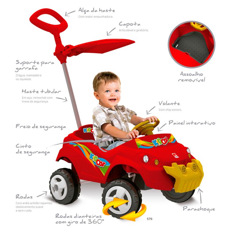 Carrinho-de-Passeio---Kidcar---Vermelho-com-Capota---Bandeirante