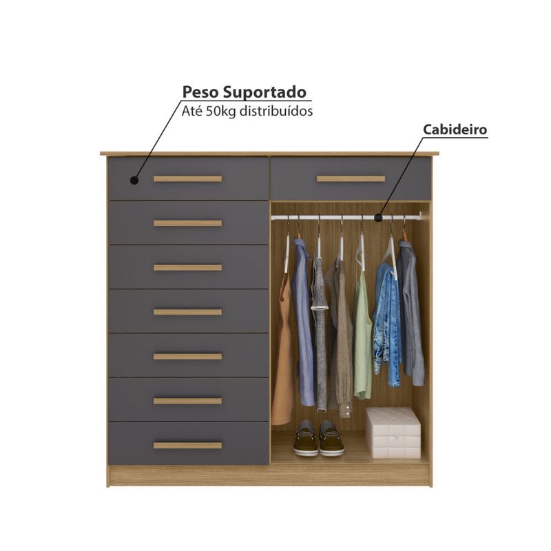 Cômoda New Verona com 8 Gavetas e 2 Portas - Natural/Titanium - Ri