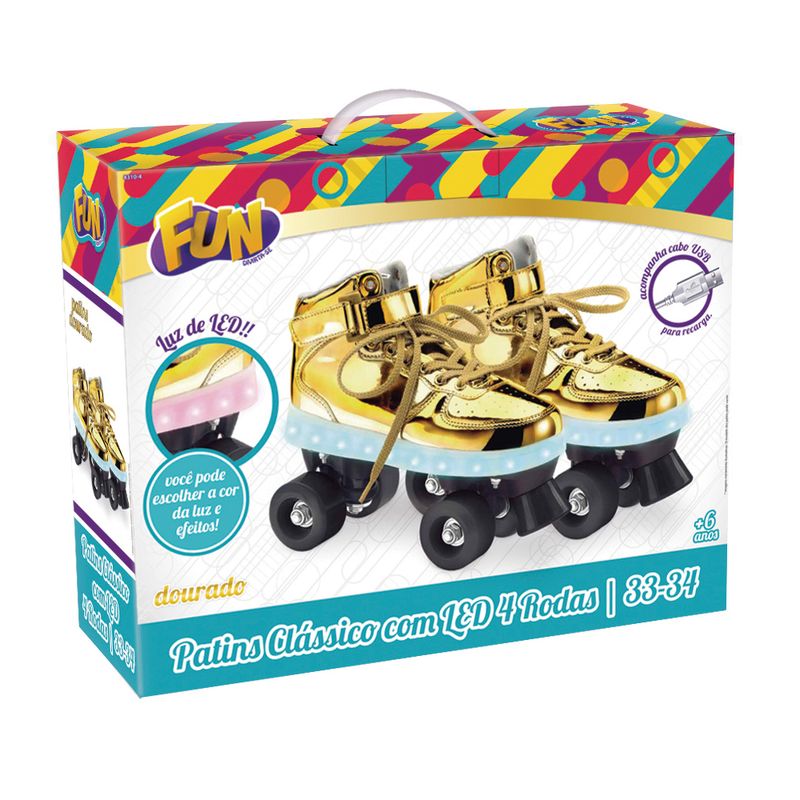 Patins-Classico---4-Rodas-com-LED---Dourado---Fun---Tam-37-38