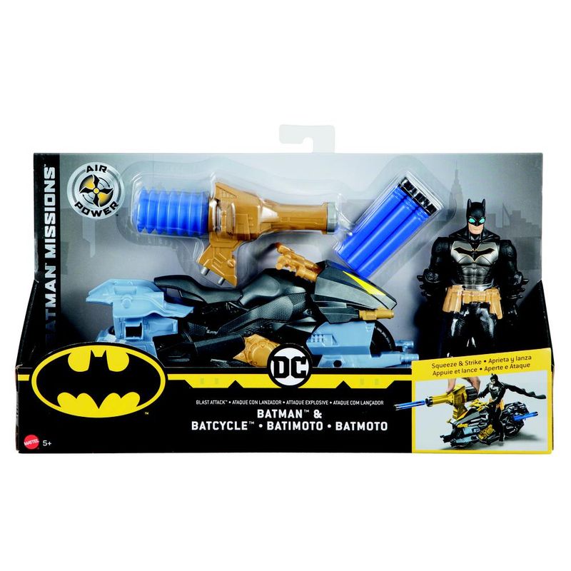 Figura-Articulada-15-Cm-e-Veiculo---DC-Comics---Batman-e-Batmoto-com-Lancador---Mattel