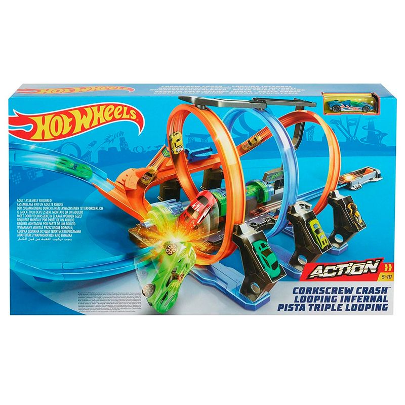Pista-de-Percurso-e-Veiculo---Hot-Wheels---Corkscrew-Crash---Mattel