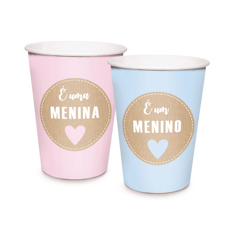 Acessorios-para-Festa---Copos-de-Papel---240Ml---Azul-e-Rosa---Cha-Revelacao---Cromus
