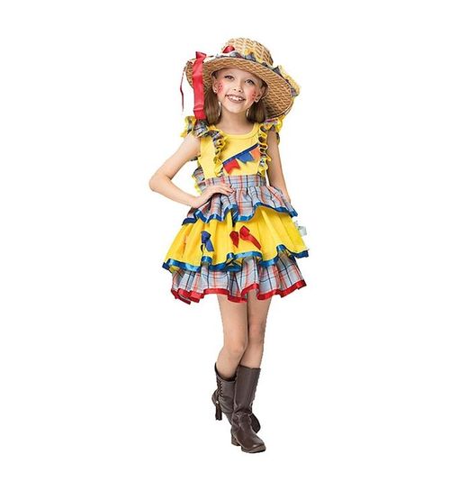 Vestido de Festa Junina Infantil Helo Luxo Xadrez e Amarelo