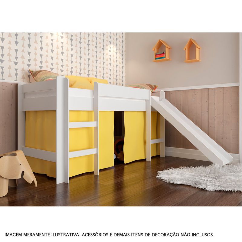 Cama-Elevada-com-Escorregador---Branco---Completa-Moveis
