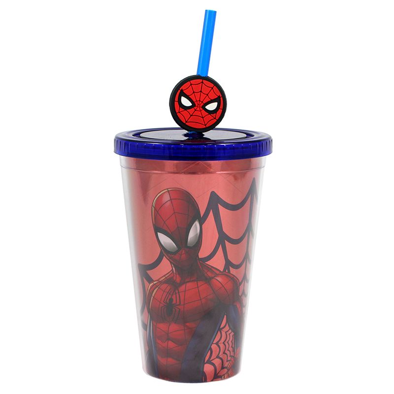 Copo-com-Canudo---350Ml---Disney---Marvel---Homem-Aranha---Zona-Criativa