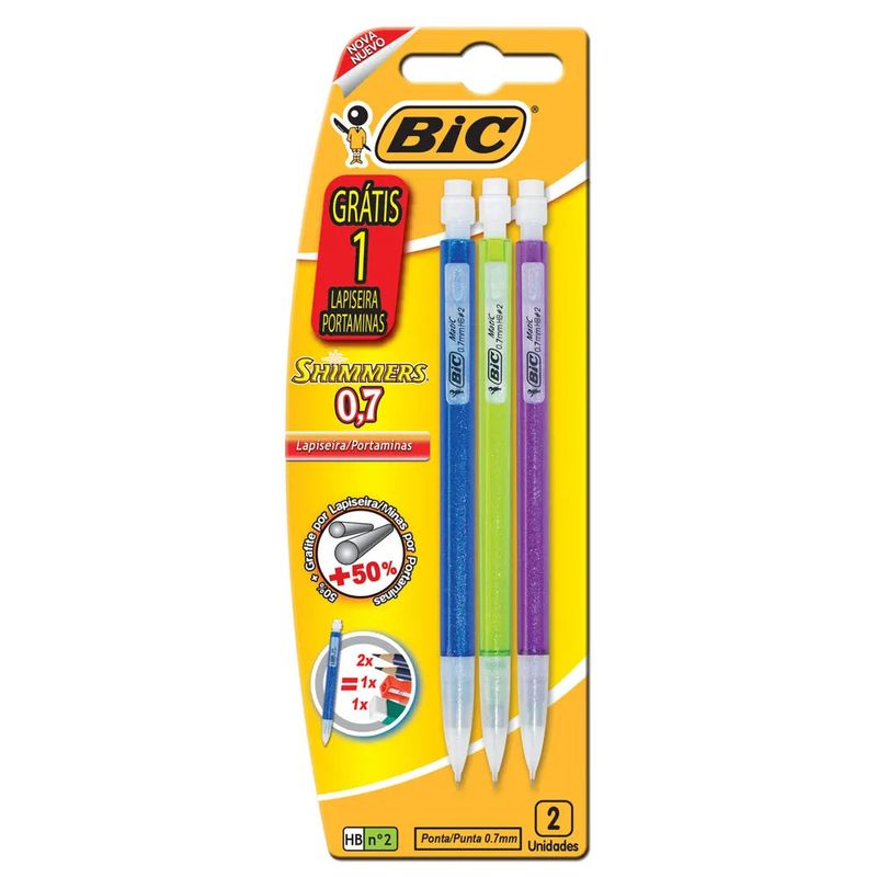 Conjunto-de-Lapiseira-0.7mm---3-unidades---Shimmers---Cores-Sortidas---BIC