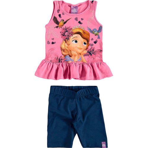 Conjunto Infantil Malwee Blusa e Short - Em Cotton e Lycra - Disney Princesa Sofia - Rosa e Azul