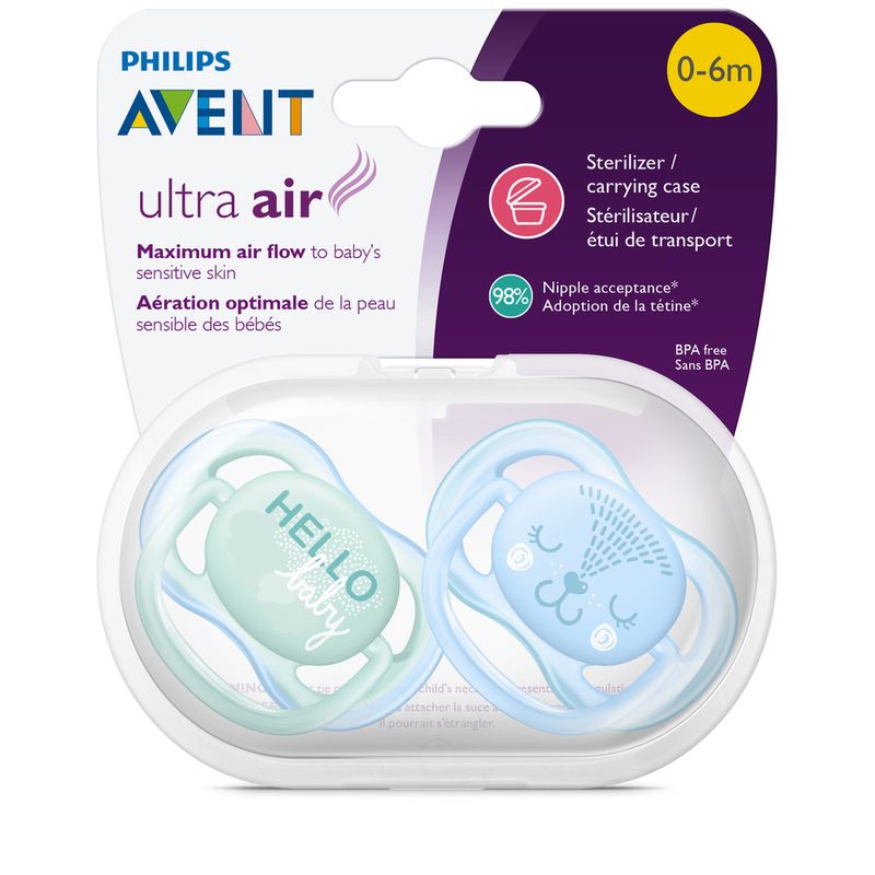 Chupetas-Ultra-Air-Dupla---Decorada-Azul-e-Verde---0-a-6-Meses---Philips-Avent
