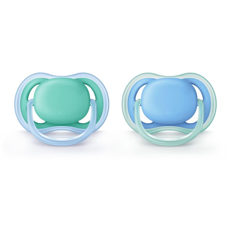 Chupetas-Ultra-Air-Dupla---Lisa-Azul-e-Verde---6-a-18-Meses---Philips-Avent