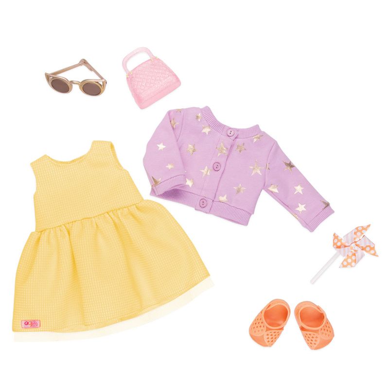 Acessorios-Para-Bonecas---Our-Generation---Conjunto-Casaco-Estrelas-com-Vestido-Amarelo