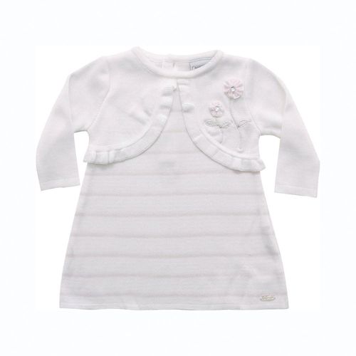 Vestido Infantil - Bolero Falso Listrado - Malha - Branco - Noruega