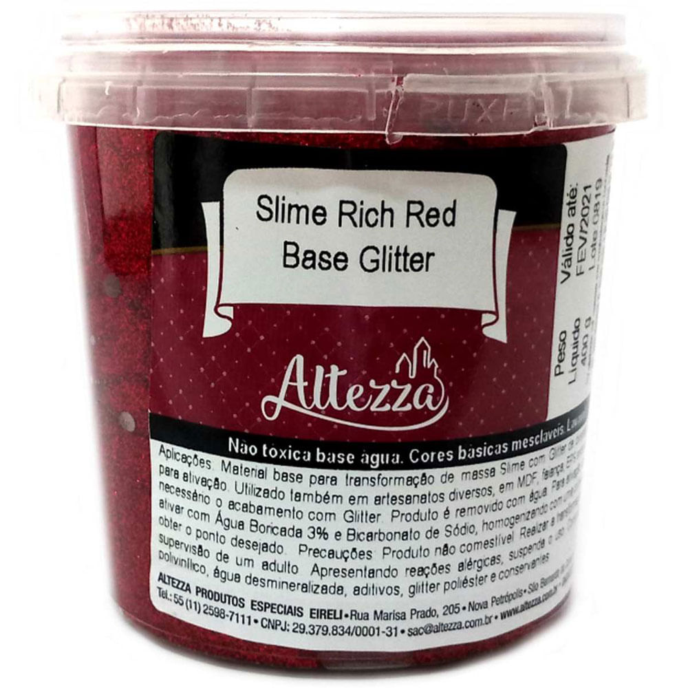 Base para Slime - 400 Gramas - Slime Rich Red - Base Glitter - Reval ...