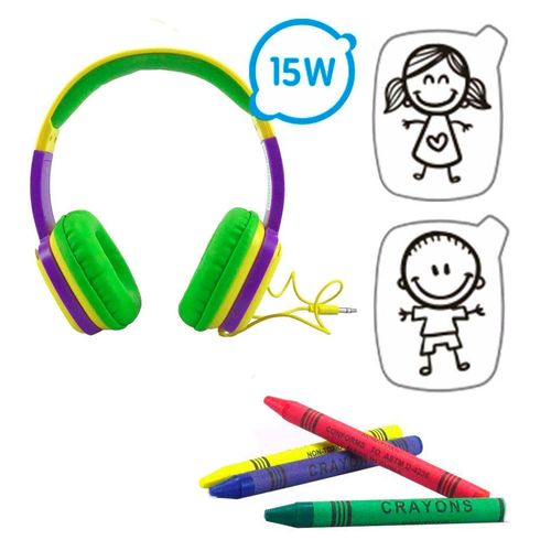 Headphone Infantil com Cards e Giz de Cera - Toon - Roxo e Verde - OEX Kids