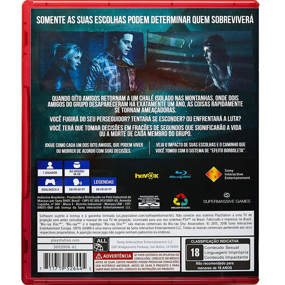 Jogo Until Dawn PS4 Sony em Promoção é no Bondfaro