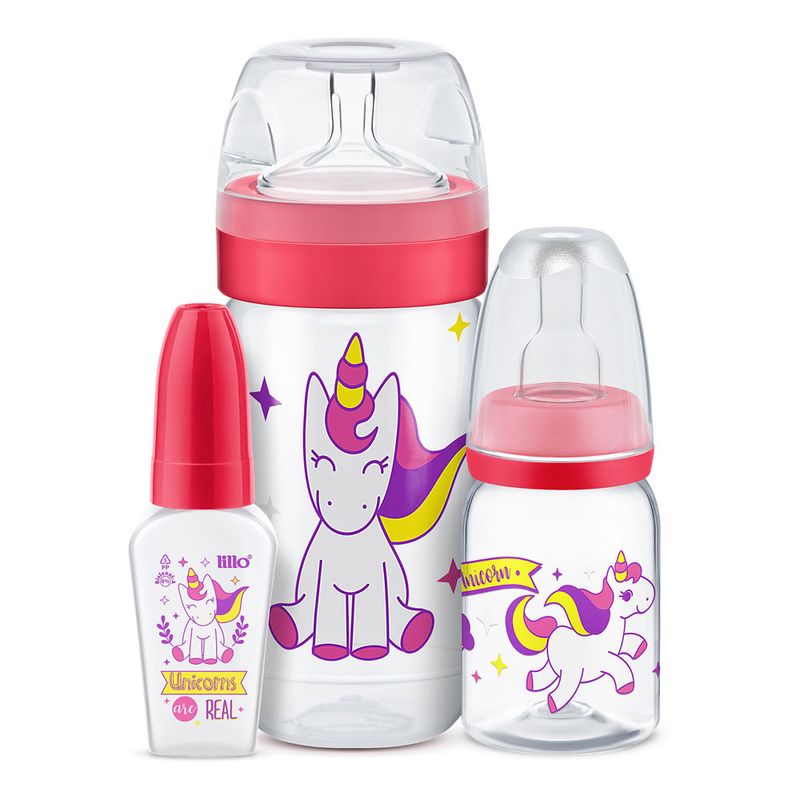 Conjunto-de-Mamadeiras---3-Unidades---Evolution-Magia-Unicornio---Rosa---Lillo