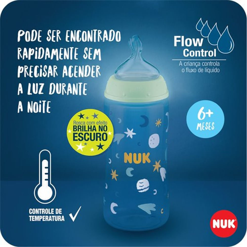 Mamadeira First Choice Brilha no Escuro Com Controle de Temperatura 300ml Neutra Nuk