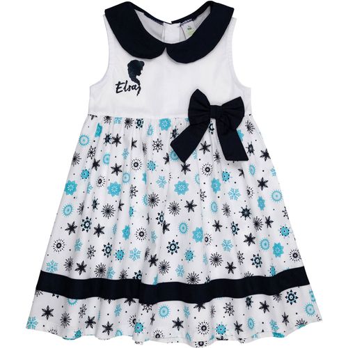 Vestido Infantil - Tricoline - Frozen - Branco e Azul - Disney
