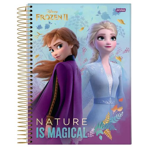 Caderno Universitário Espiralado - Capa Dura - 15 Matérias - Frozen 2 - Anna e Elsa - Nature Is Magical - 300 Folhas - Jandaia